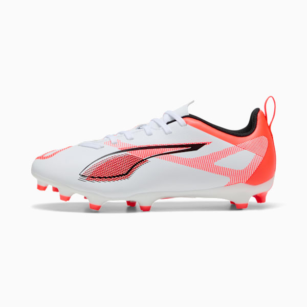 Tacos de fútbol ULTRA 5 PLAY FG/AG para adolescentes, PUMA White-PUMA Black-Glowing Red, large-MEX