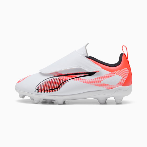 Tacos de fútbol ULTRA 5 PLAY FG/AG RB para niños, PUMA White-PUMA Black-Glowing Red, large-MEX