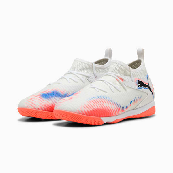 Tacos de fútbol FUTURE 8 MATCH Mid para adolescentes, PUMA White-PUMA Black-Glowing Red, large-MEX