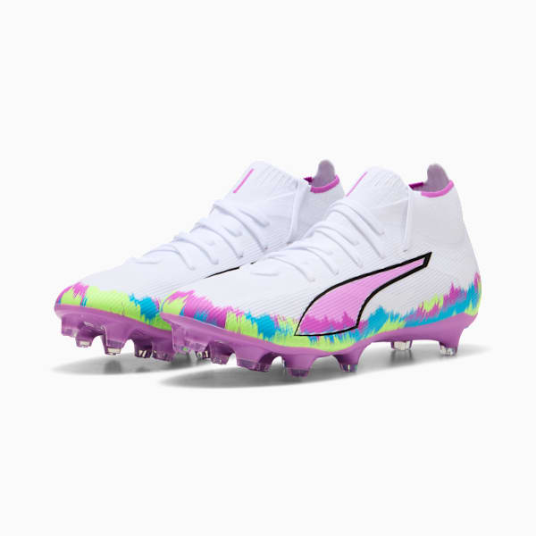 Botines de fútbol ULTRA 6 MATCH+ BRILLIANCE FG/AG para mujer, PUMA White-Fizzy Apple-Bright Aqua-Pure Magenta, large-ARG
