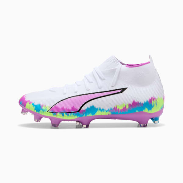 Botines de fútbol ULTRA 6 MATCH+ BRILLIANCE FG/AG para mujer, PUMA White-Fizzy Apple-Bright Aqua-Pure Magenta, large-ARG
