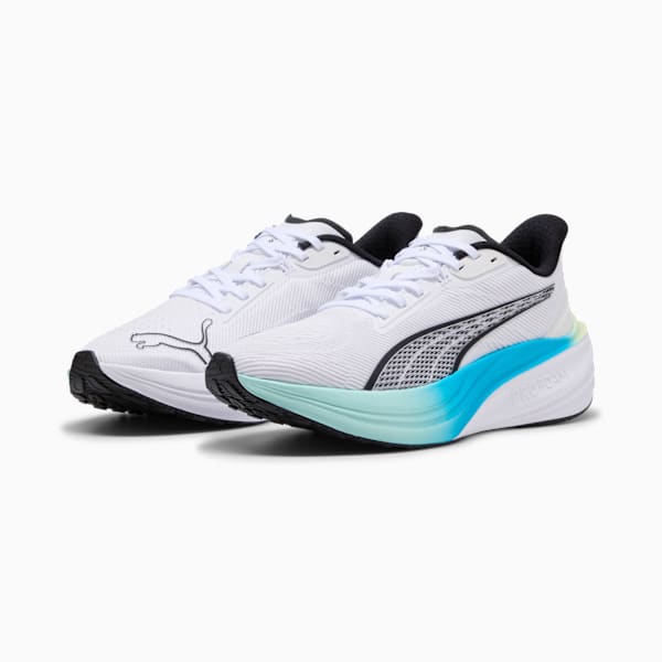 Darter Pro Running Shoes, PUMA White-PUMA Black-Mint Melt-Speed Blue, large-MEX