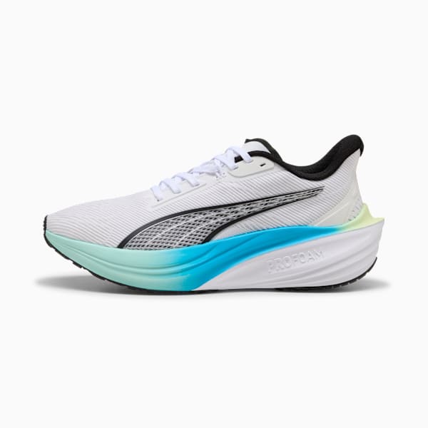Darter Pro Running Shoes, PUMA White-PUMA Black-Mint Melt-Speed Blue, large-MEX