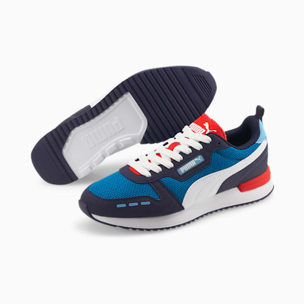 R78 Runner Trainers, Mykonos Blue-Puma White-Peacoat-High Risk Red, large-ZAF