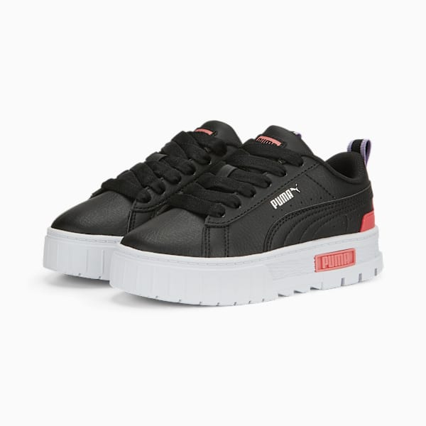 Zapatillas Mayze infantiles de cuero, PUMA Black-Vivid Violet-Loveable, large-ARG