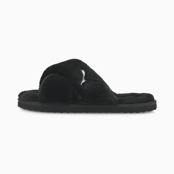 Fluff X Strap Slide Women, Puma Black-Puma White, large-ZAF