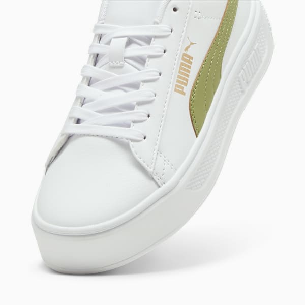 Smash Platform v3 Sneakers Women, PUMA White-Calming Green-PUMA Gold, large-ZAF