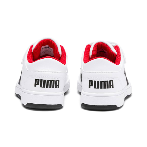 Zapatillas Puma Rebound Layup Lo SLV para niños ADP, Puma White-Puma Black-High Risk Red, large-ARG