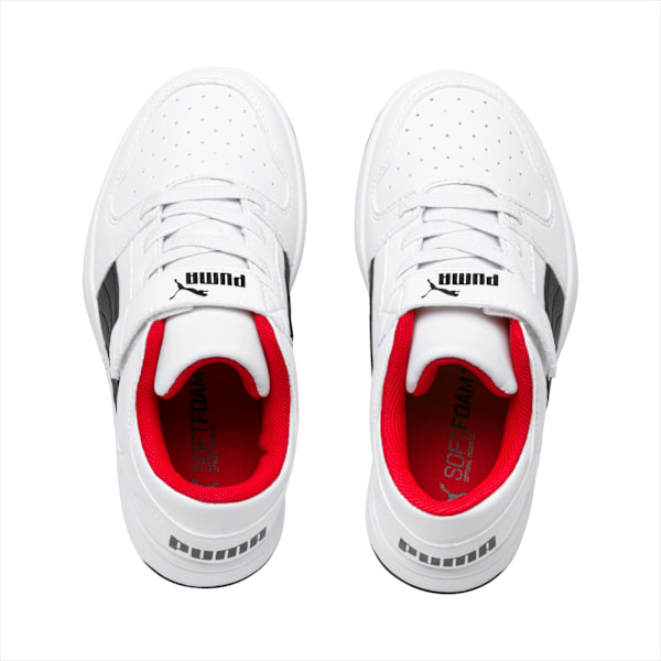 Zapatillas Puma Rebound Layup Lo SLV para niños ADP, Puma White-Puma Black-High Risk Red, large-ARG