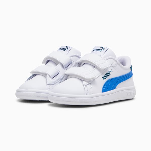 Smash 3.0 Leather V Sneakers Baby, PUMA White-Hyperlink Blue-Cold Green, large-MEX