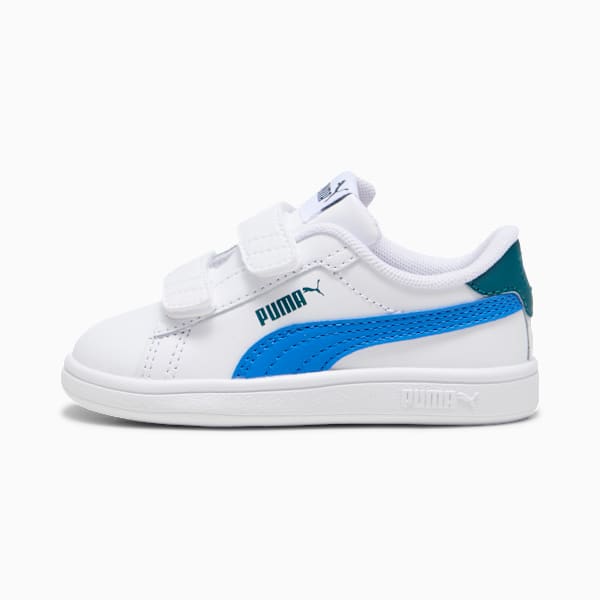 Smash 3.0 Leather V Sneakers Baby, PUMA White-Hyperlink Blue-Cold Green, large-MEX