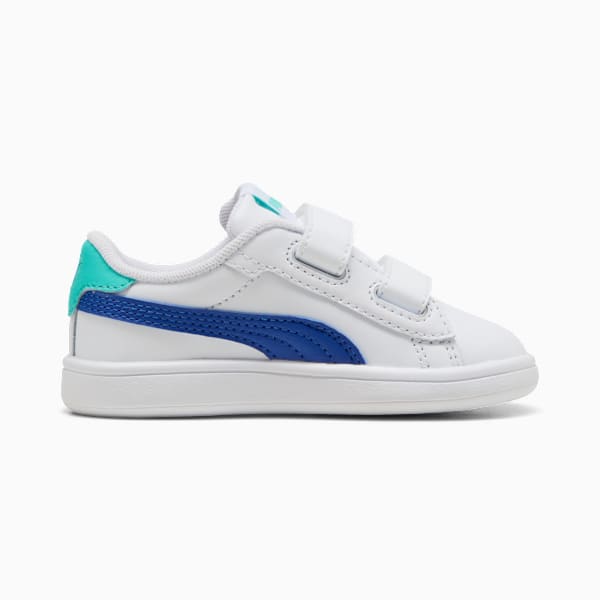 Tenis Smash 3.0 Leather V para bebés, PUMA White-Vivid Blue-Aquatic, large-MEX