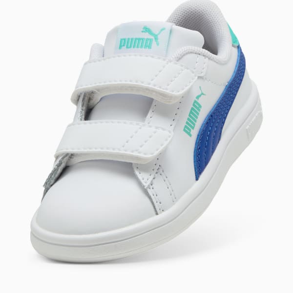 Tenis Smash 3.0 Leather V para bebés, PUMA White-Vivid Blue-Aquatic, large-MEX