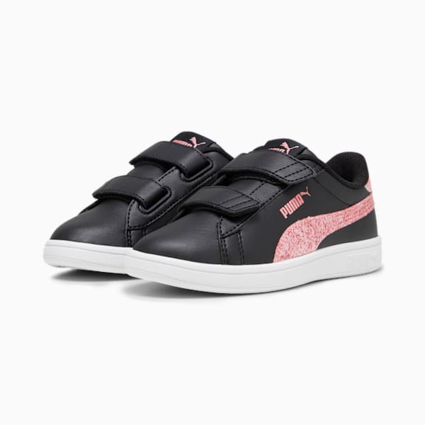 PUMA Smash 3.0 Star Glo Kids' Sneakers, PUMA Black-Peach Smoothie-PUMA White, large-ZAF