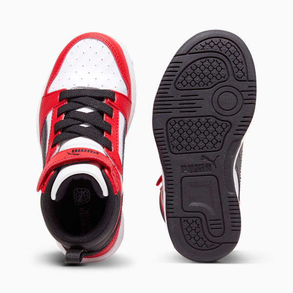 Rebound V6 Mid Sneakers Kids, PUMA White-PUMA Black-For All Time Red, large-MEX
