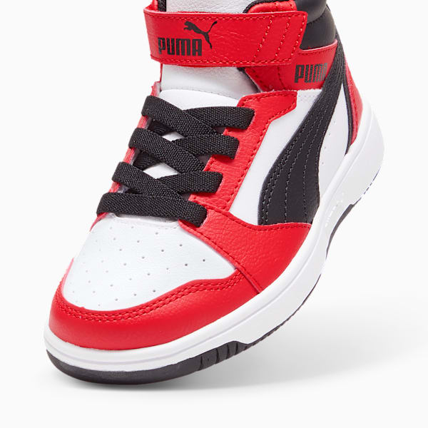 Rebound V6 Mid Sneakers Kids, PUMA White-PUMA Black-For All Time Red, large-MEX
