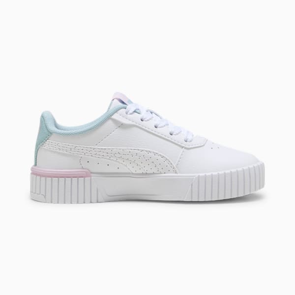 Carina 2.0 Tropical Kids' Sneakers, PUMA White-Turquoise Surf-Grape Mist, large-ZAF