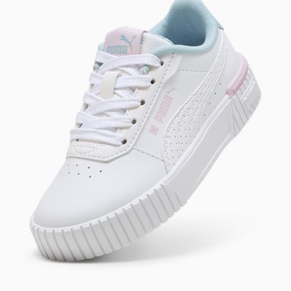 Carina 2.0 Tropical Kids' Sneakers, PUMA White-Turquoise Surf-Grape Mist, large-ZAF