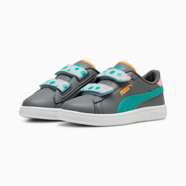 PUMA Smash 3.0 Summer Camp Kids' Sneakers, Cool Dark Gray-Sparkling Green-PUMA White, large-ZAF