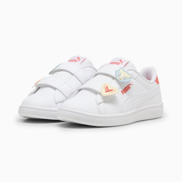 Tenis para niñas PUMA Smash 3.0 Badges, PUMA White-Frosted Dew-Salmon, large-MEX