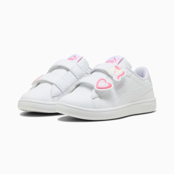 Tenis para niñas PUMA Smash 3.0 Badges, PUMA White-Magic Rose-Lilac Frost, large-MEX