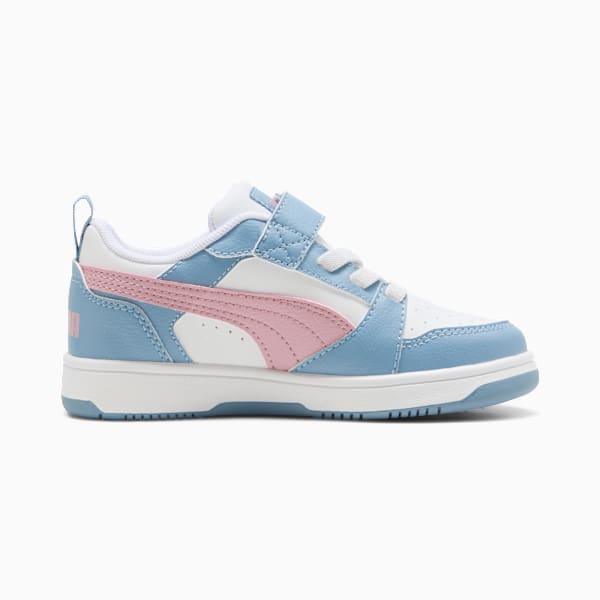 Tenis PUMA Rebound V6 para niños, PUMA White-Poised Pink-Cool Blue, large-MEX