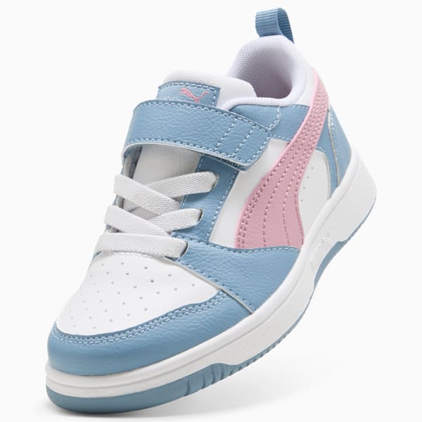 Tenis PUMA Rebound V6 para niños, PUMA White-Poised Pink-Cool Blue, large-MEX
