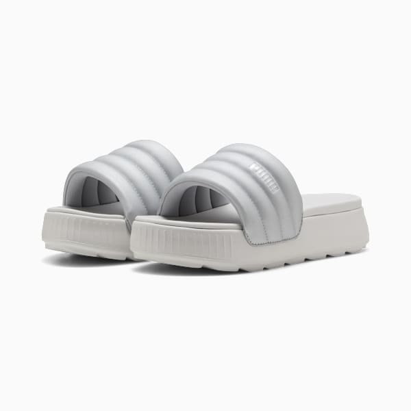 Karmen Puffy Aqua Metallics Slides Women, PUMA Silver-Feather Gray, large-MEX