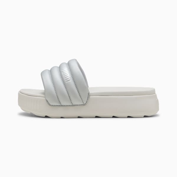 Karmen Puffy Aqua Metallics Slides Women, PUMA Silver-Feather Gray, large-MEX