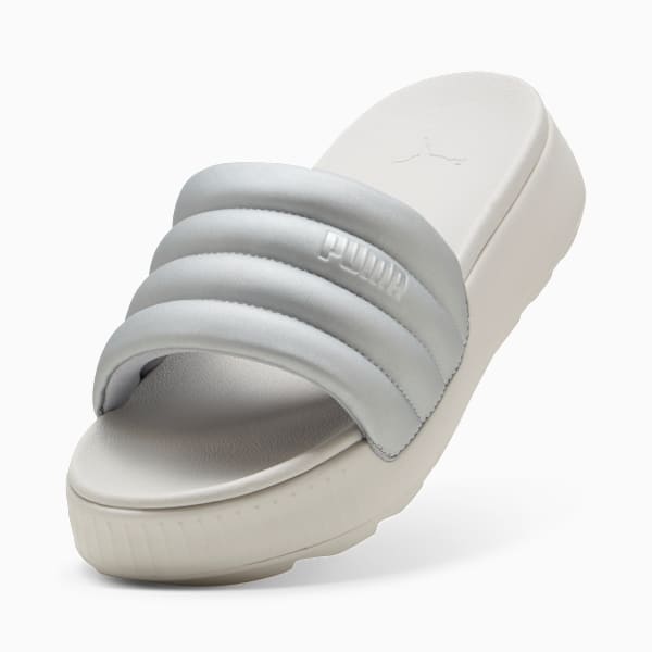 Karmen Puffy Aqua Metallics Slides Women, PUMA Silver-Feather Gray, large-MEX