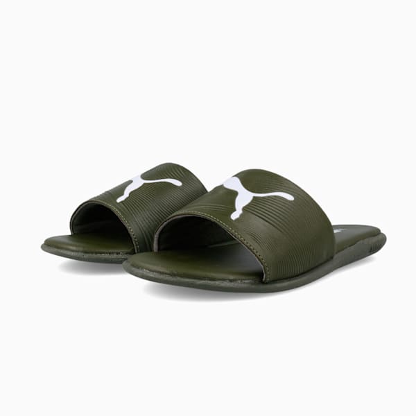 Sporty Embossed 2.0 Slides Men, Dark Olive-PUMA White, large-ZAF