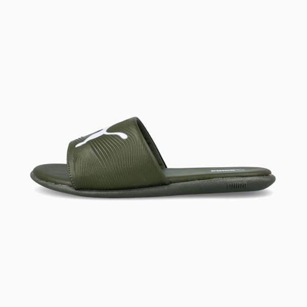 Sporty Embossed 2.0 Slides Men, Dark Olive-PUMA White, large-ZAF