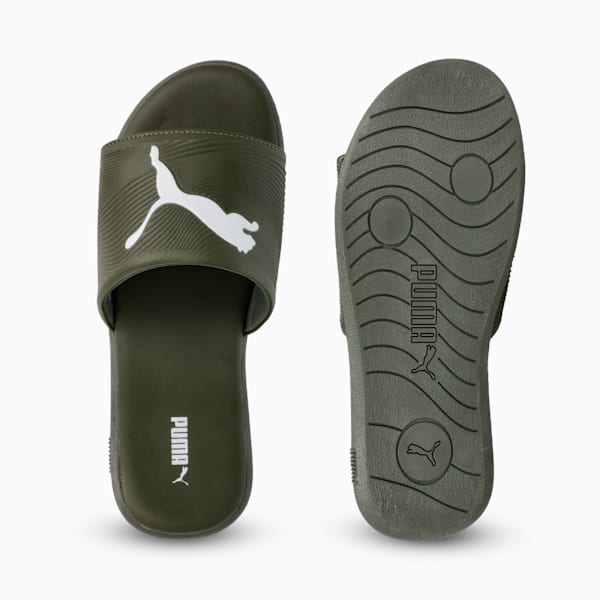 Sporty Embossed 2.0 Slides Men, Dark Olive-PUMA White, large-ZAF
