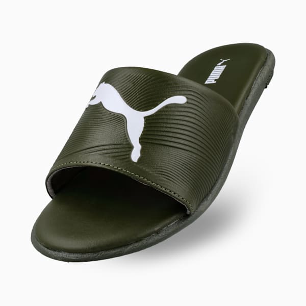 Sporty Embossed 2.0 Slides Men, Dark Olive-PUMA White, large-ZAF