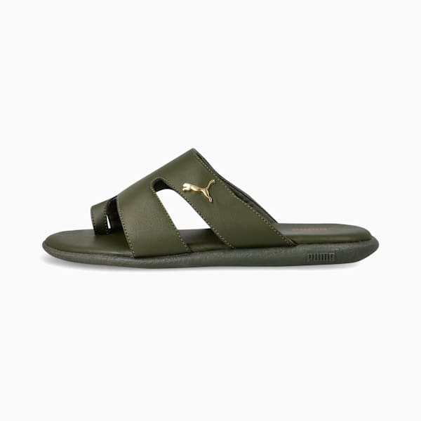 Sporty Magnet TW Slides Men, Dark Olive-PUMA Gold, large-ZAF