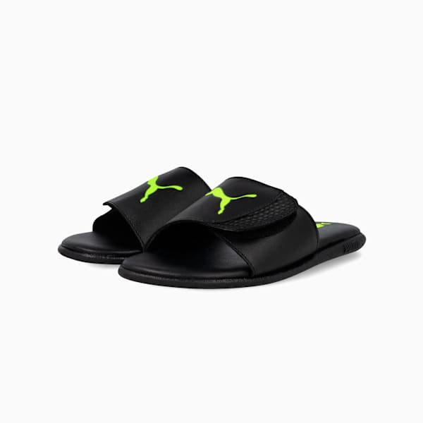Sporty Hook-and-Loop Slides Kids, PUMA Black-Yellow Alert, large-ZAF