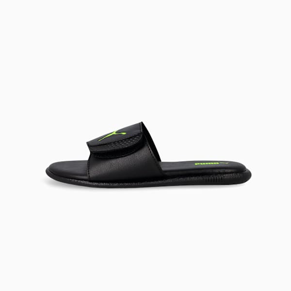 Sporty Hook-and-Loop Slides Kids, PUMA Black-Yellow Alert, large-ZAF