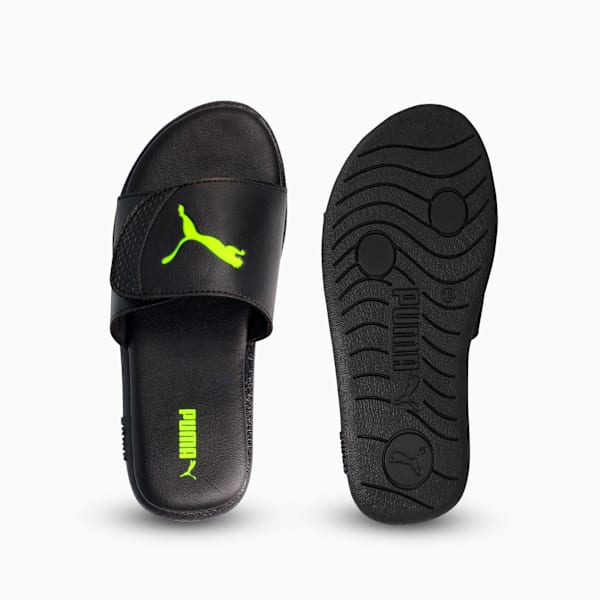 Sporty Hook-and-Loop Slides Kids, PUMA Black-Yellow Alert, large-ZAF