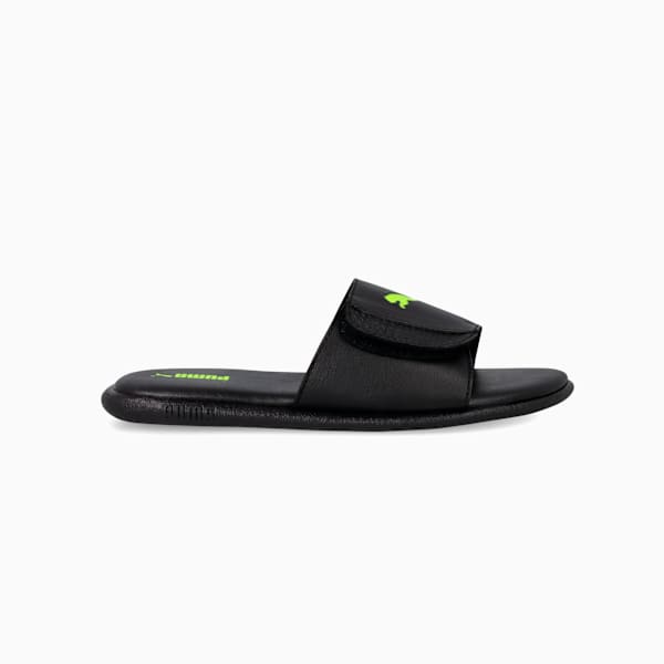 Sporty Hook-and-Loop Slides Kids, PUMA Black-Yellow Alert, large-ZAF