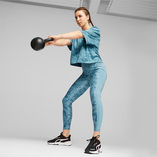 Favourite Printed High Waist 7/8 Training Leggings Women, Bold Blue-Marbelized AOP, large-ZAF
