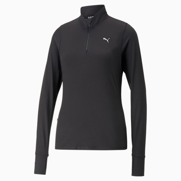 Playera para correr para mujer Run Favourite con cremallera de un cuarto, PUMA Black, large-MEX