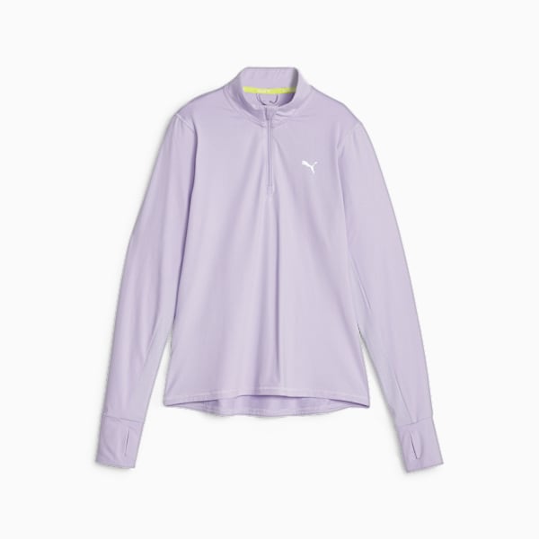 Playera para correr para mujer Run Favourite con cremallera de un cuarto, Vivid Violet, large-MEX