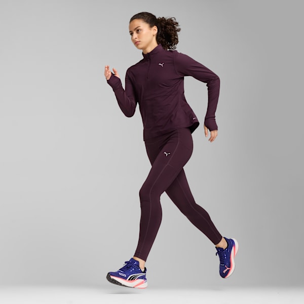 Playera para correr para mujer Run Favourite con cremallera de un cuarto, Midnight Plum, large-MEX