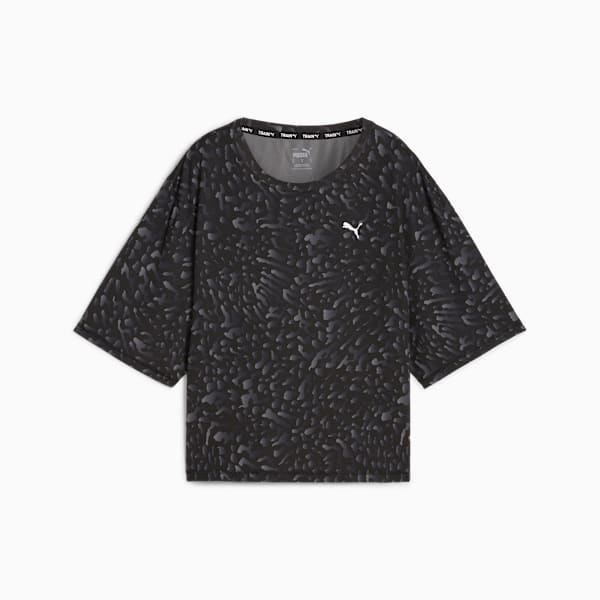 Remera corta con estampado integral Train Favourite para mujer, PUMA Black-Skin AOP, large-ARG
