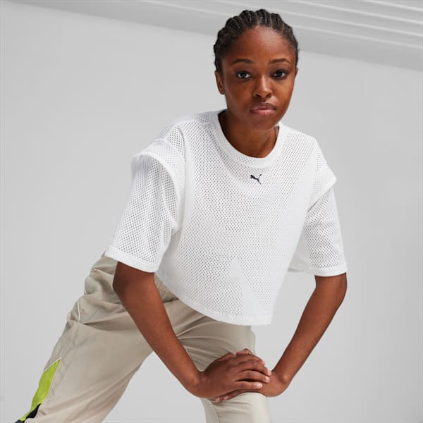 Camiseta Cropped PUMA Fit Mesh Feminina, Branco, large-BRA