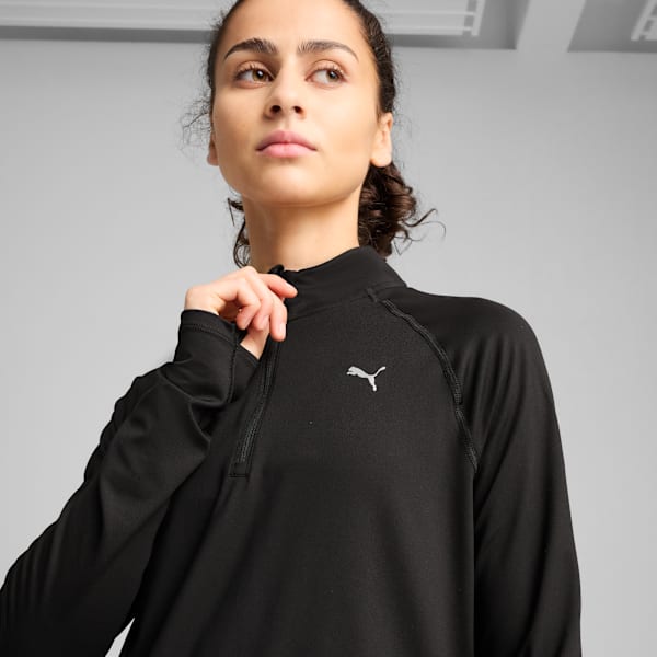 Camiseta 1/4 Zip RUN VELOCITY CLOUDSPUN Feminina, Preto, large-BRA
