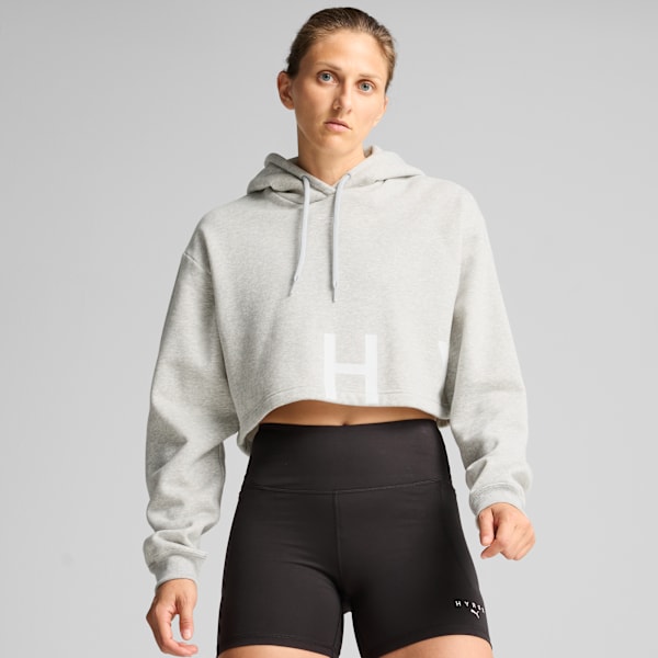 Buzo corto PUMA x HYROX Heavyweight para mujer, Light Gray Heather, large-ARG