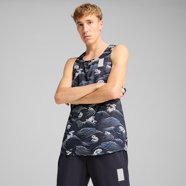 Playera estampada PUMA RUN FAV para hombre, New Navy, large-MEX