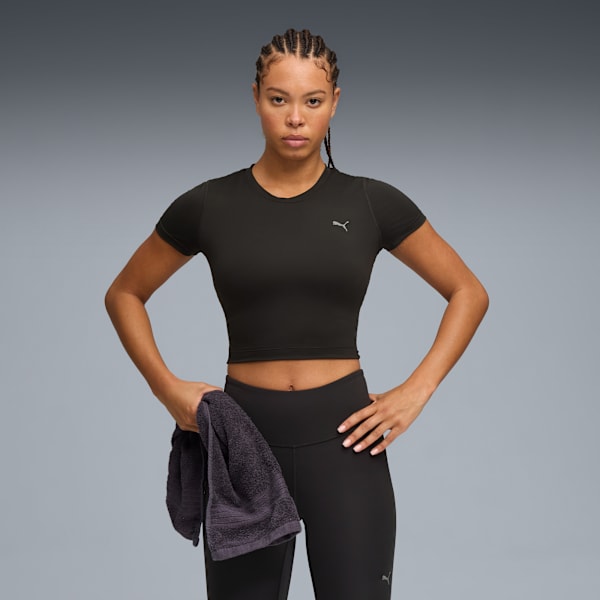 CLOUDSPUN Short Sleeve Twist Tee Women, PUMA Black, large-ZAF