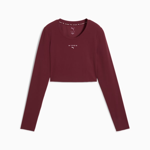 PUMA x HYROX SHAPELUXE Long Sleeve Cropped Tee Women, Ruby Shimmer, large-MEX